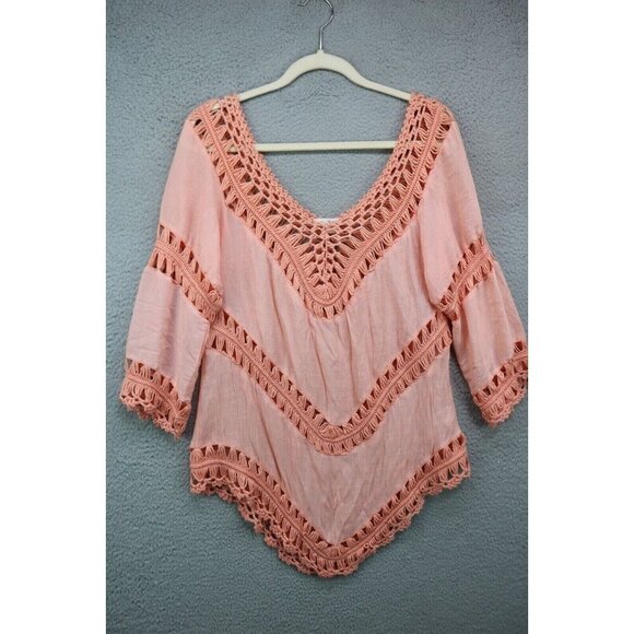 Boston Proper Crochet V-Neck Tunic-Size Medium-Beachy-Cottagecore-Boho - Picture 1 of 10